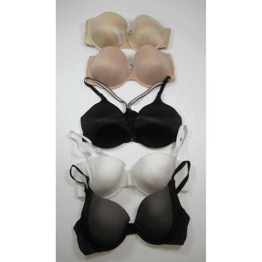 5 Maidenform Bras Lot Bundle 34D Black Beige White Underwire Strapless 07125